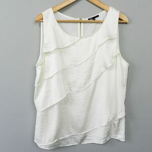 Chaus Tiered Sleeveless Blouse Size 16 Ivory Hammered Satin Exposed Zipper‎